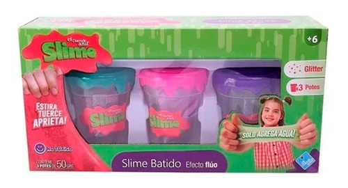 Slime Flúo Glitter Batido Para Preparar X 3 Potes 50 De Grs 