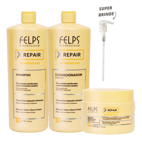 Felps Xrepair Kit Bio Molecular Shampoo + Cond + Máscara