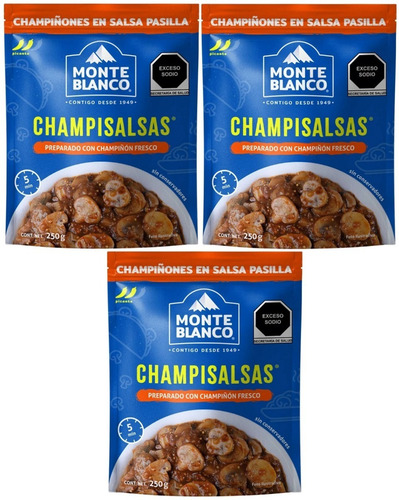 3 Champiñones Monteblanco Champisalsa En Salsa Pasilla 250g
