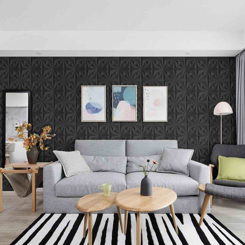 Toketa Panel 3d Pvc Decorativo 50 X 50 Cm, 12 Pcs Decorativos Para Paredes Color Negro Panel Decorativo
