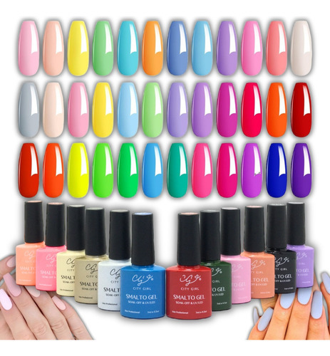 Kit 12 Esmaltes Semipermanent City Girl Uvled Color Base Top Color Blanco