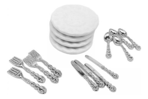 4 Plato De Para Casa De Muñecas Para Decoración De Argén