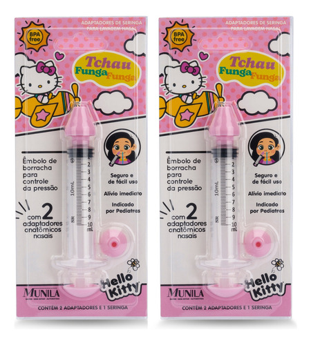 Kit 2 Seringa Lavagem Nasal Com Adaptador Hello Kitty Munila