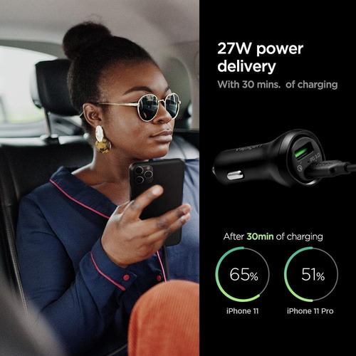 Cargador Ultra Rapido Auto Dual Spigen Para Samsung iPhone