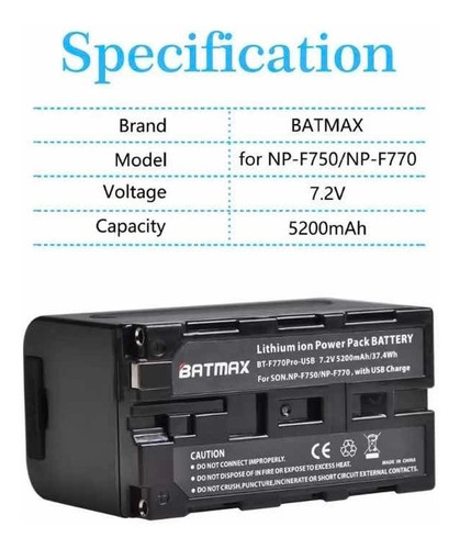 Imagem 4 de 5 de Bateria Batmax Np-f750 F770 5200mah Usb -preta