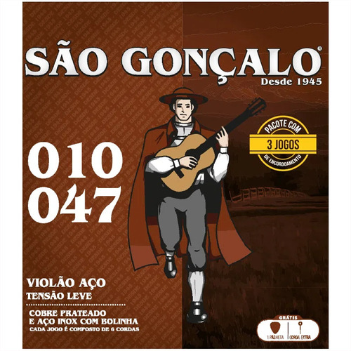 Kit Com 03 Cordas Para Violão Aço C/ Bolinha São Gonçalo 010