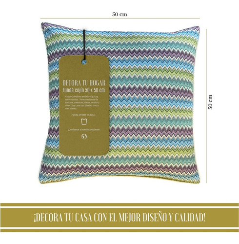 Imagen 1 de 7 de 3 Fundas De Cojín Premium 50 X 50 Cm Estilo Gobelino Zig Zag