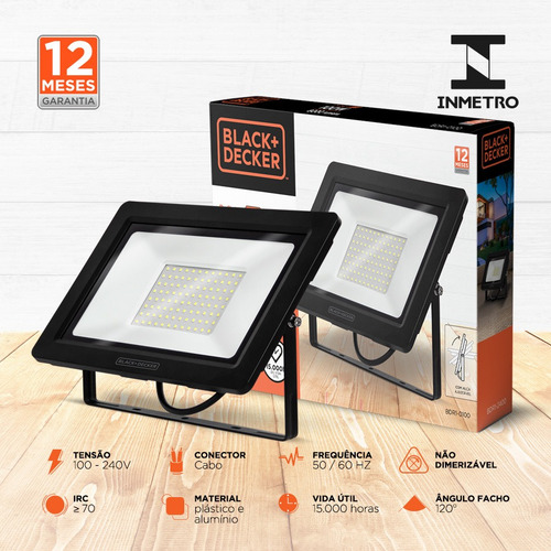 Refletor Led Eco 100w Branca Ip65 100-240v - Black + Decker