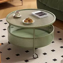 Comprar Mesa De Centro Redonda Con Ruedas Y Cesta De Almacenaje