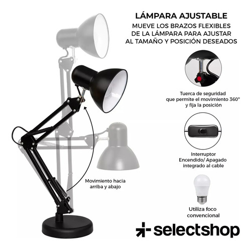 Lámpara De Mesa Con Brazo Oscilante De Metal