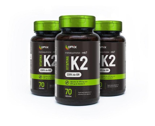 Kit 3x Vitamina K2 - Mk7 - 70 Cápsulas - Omix