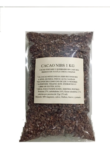Cacao Nibs 1 Kilo Orgánico Premium, Vegano, Sin Gluten, Keto