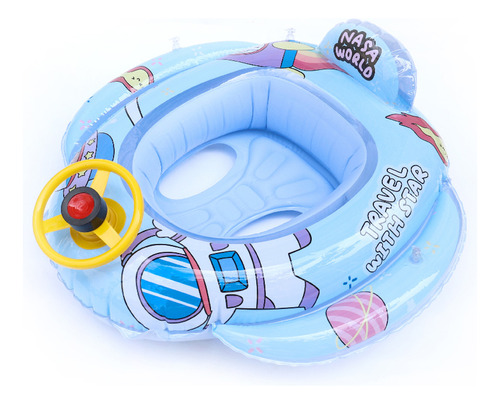 Flotador Infantil Piscina Asiento Inflable Nave Con Volante Color Celeste