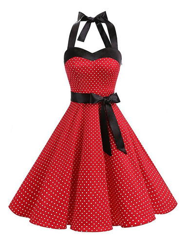 Vestido Dama Halter Vintage De Epoca Colores Rojo/negro