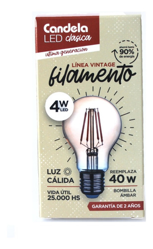 Lampara Filamento Vintage Globo 4w = 50w Candela
