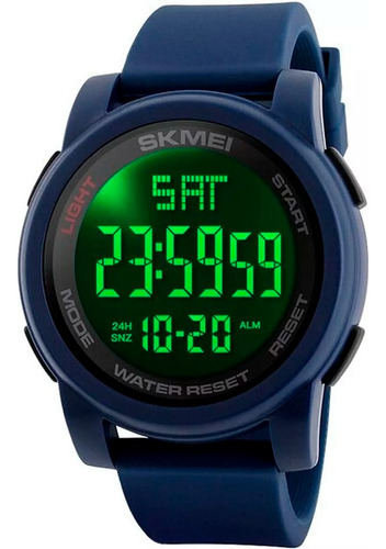 Reloj Cronometro Hombre Skmei 1257 Deportivo Led Alarma Color De La Malla Azul Color Del Bisel Negro Color Del Fondo Negro