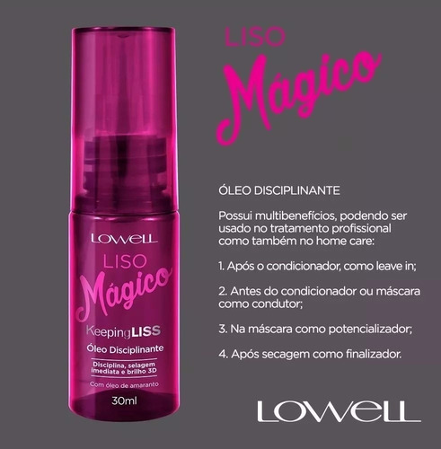 Imagem 6 de 9 de Kit Liso Magico Sh + Cond + Fluido + Óleo Lowell + Brinde