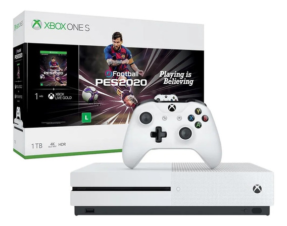 Vídeo Game Xbox One S 1tb + Jogo Pro Evolution Soccer Pes 2020 Download  Original Microsoft Novo 01 Controle | Parcelamento sem juros