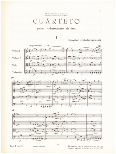 E.h. Moncada: Cuarteto Para Instrumentos De Arco (partitura)