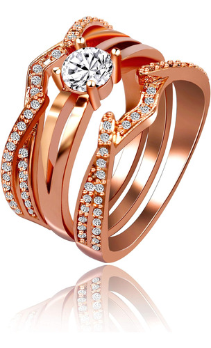 Uloveido Set De 3 Anillos Para Mujer, Chapado En Oro De