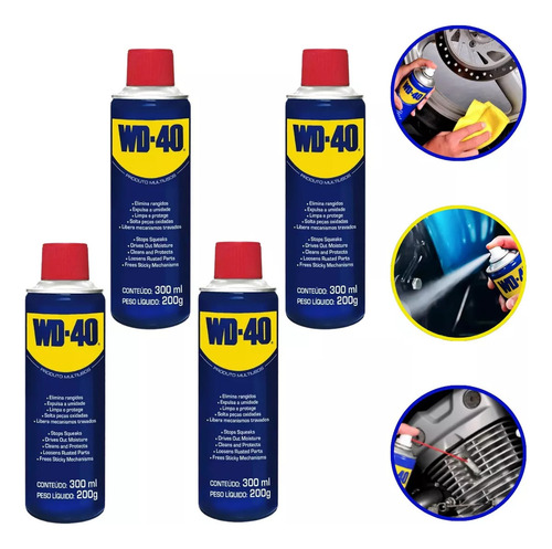 Kit 4 Lubrificante-desengripante 300ml Multiuso Wd-40