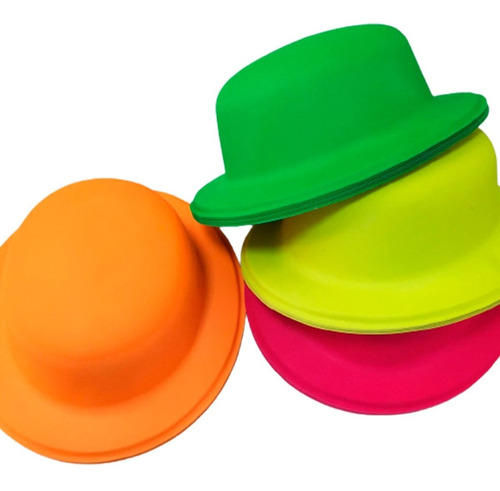 12 Sombreros Gorros Bombin Fluo Carnaval Carioca Cotillon