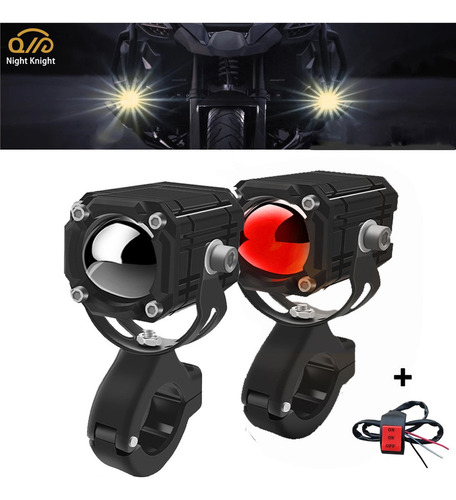 Cd Par Faros De Lupa Doble Color Para Coche Y Moto 4 Modos