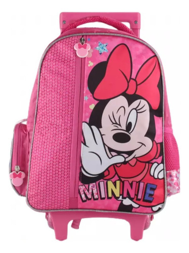 Mochila Escolar Minnie Mouse Con Ruedas Lentejuelas Disney