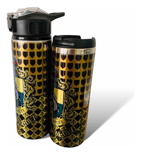 Termo + Cilindro Para Agua Harry Potter Casa Hufflepuff Color Amarillo