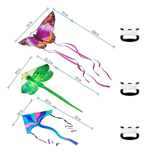 Pacote Com 3 Pipas Grandes - Butterfly Delta Dragonfly