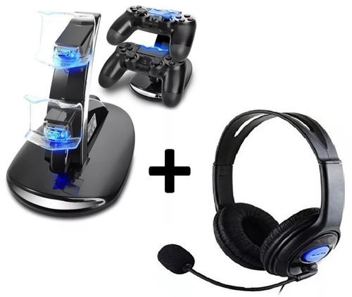 Set Audifono Microfono Ps4 + Cargador Joystick / Liquidacion
