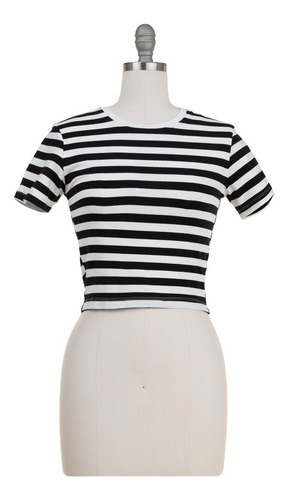 Imagen 2 de 6 de Blusa Corta Stretch Rayas Fresca Manga Corta Juvenil Chandal