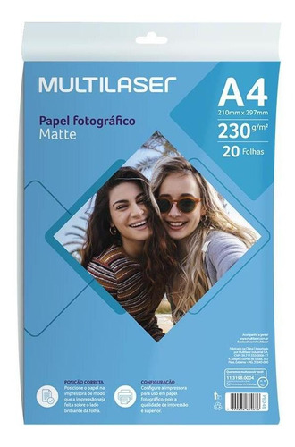 Papel Fotográfico Matte A4 230g 20 Folhas - Pe046