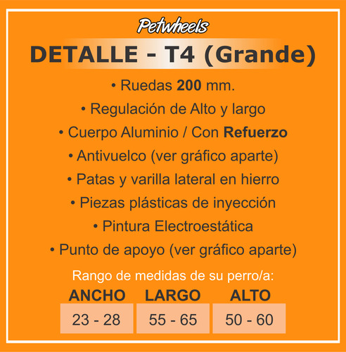 Carrito P Perros Petwheels T4 Grande Reforzado - Regulable Aluminio / Negro