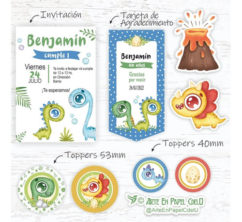Imagen 3 de 4 de Bebés Dinosaurios Imprimible Decoracion Candy Texto Editable