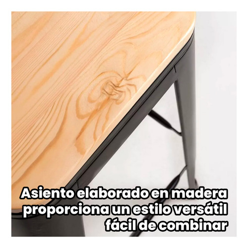 Pack 4 Taburete Metálico Con Asiento De Madera Ideal Para Ba