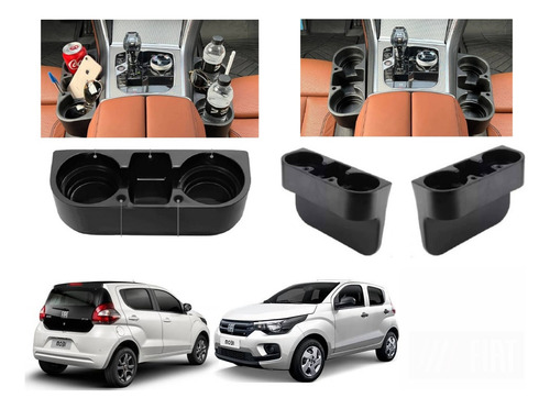 2x Porta Vasos + Celular Fiat Mobi 2015 A 2019 2020 2021 Negro