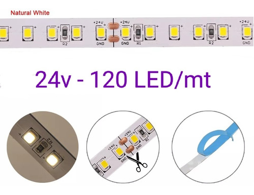 Cinta Led 24v 2835 120led/m 6400k 8mm Luz Blanca 1m Flexible