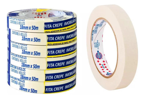 Fita Crepe Larga 18x50m Eurocel Pintura Usogeral Kit 6 Rolos