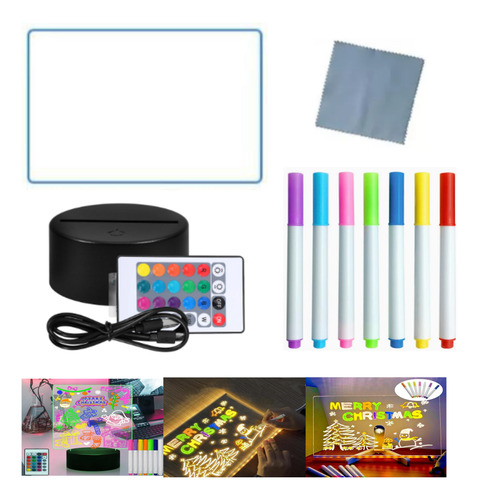 Pizarra Acrílica De Borrado En Seco Con Soporte Luz Led Usb