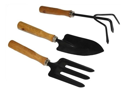 Kit De Jardinagem 3 Peças Tipo Tramontina Cabo De Madeira