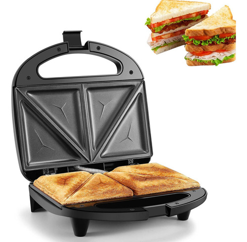 Sandwichera Eléctrica Con Placa Antiadherente De 750w/110v Color Negro