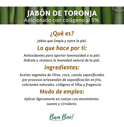 Imagen 5 de 5 de Jabón Toronja Con Colágeno 100 Gr Bam Boo! Lifestyle