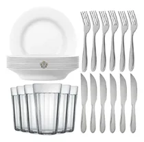 Comprar Jogo De Pratos Talheres Inox E Copos Americanos 450ml 24 Pcs
