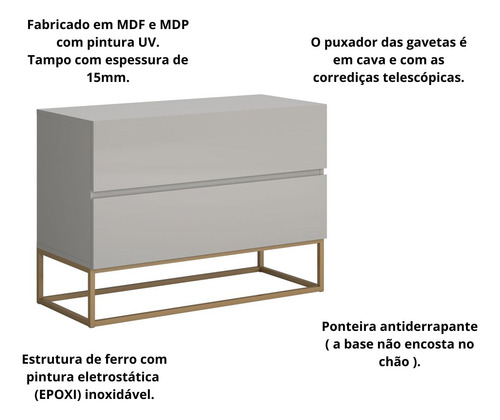 Mesa De Cabeceira Alta Eros 60cm Com 2 Gavetas Pé Dourado