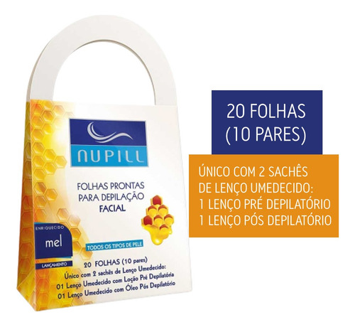 12cx Folhas Prontas Depilação Facial Mel Nupill 20 Folhas