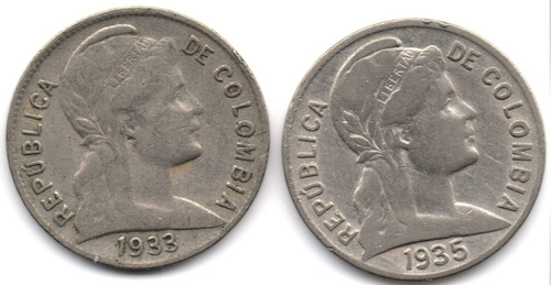 Colombia 2 Centavos 1933 A 1947 Grupo De 5 Monedas