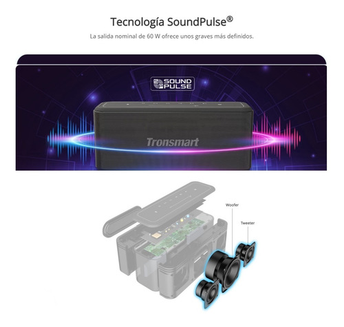 Parlante Tronsmart SoundPulse Mega Pro portátil con bluetooth waterproof negra