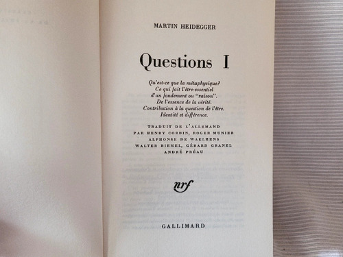 Questions 1 Martin Heidegger Gallimard