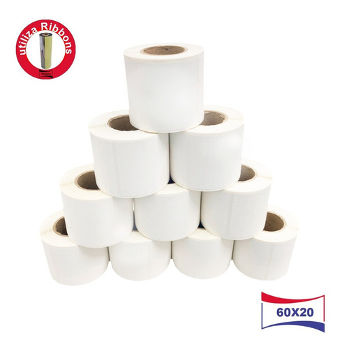 Kit 10 Rolos Etiqueta Couche 60x20 ( 6x2 ) Elgin Zebra L42 Cor Branco